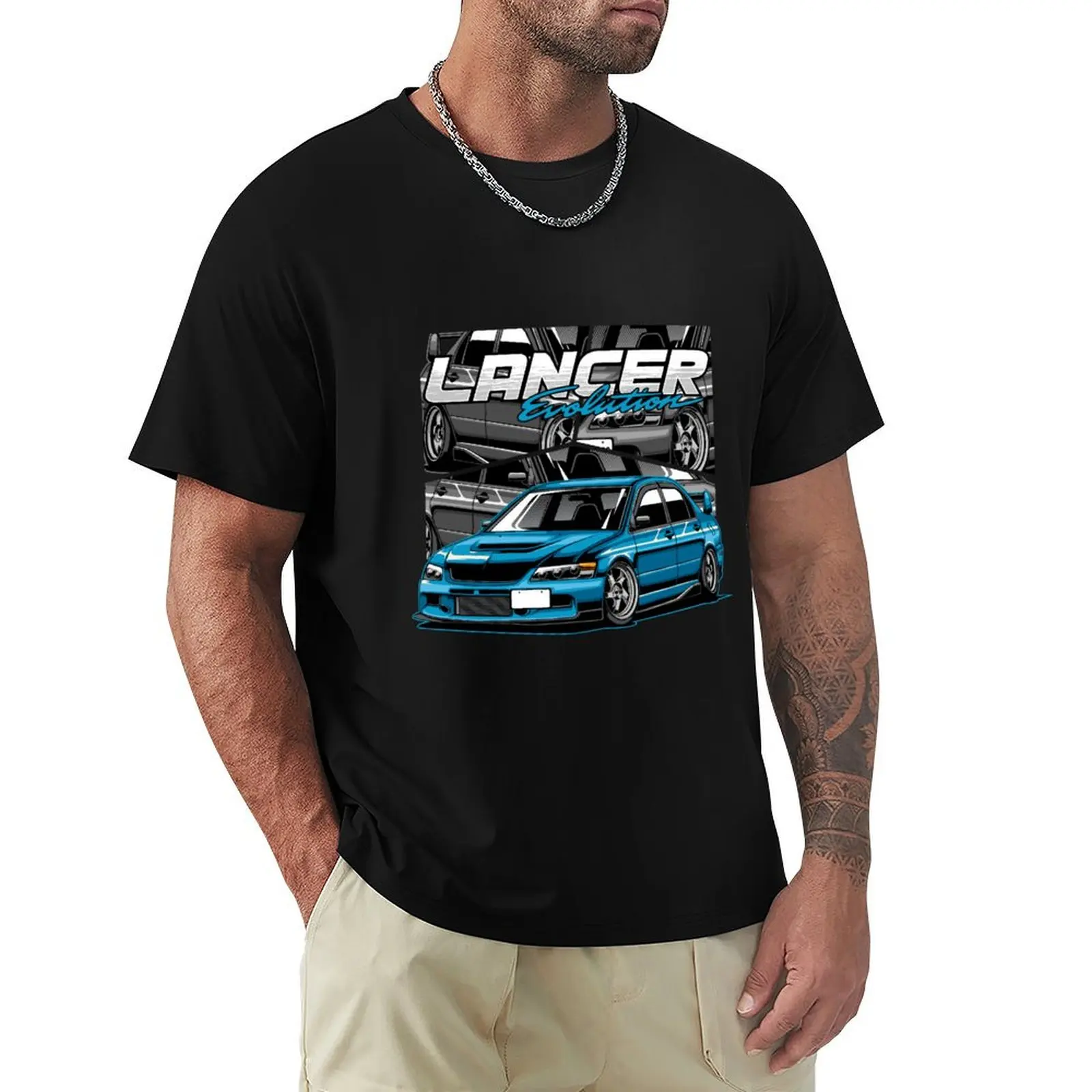 Lancer Evolution Sports Car T-shirt blacks korean fashion black t shirts for men