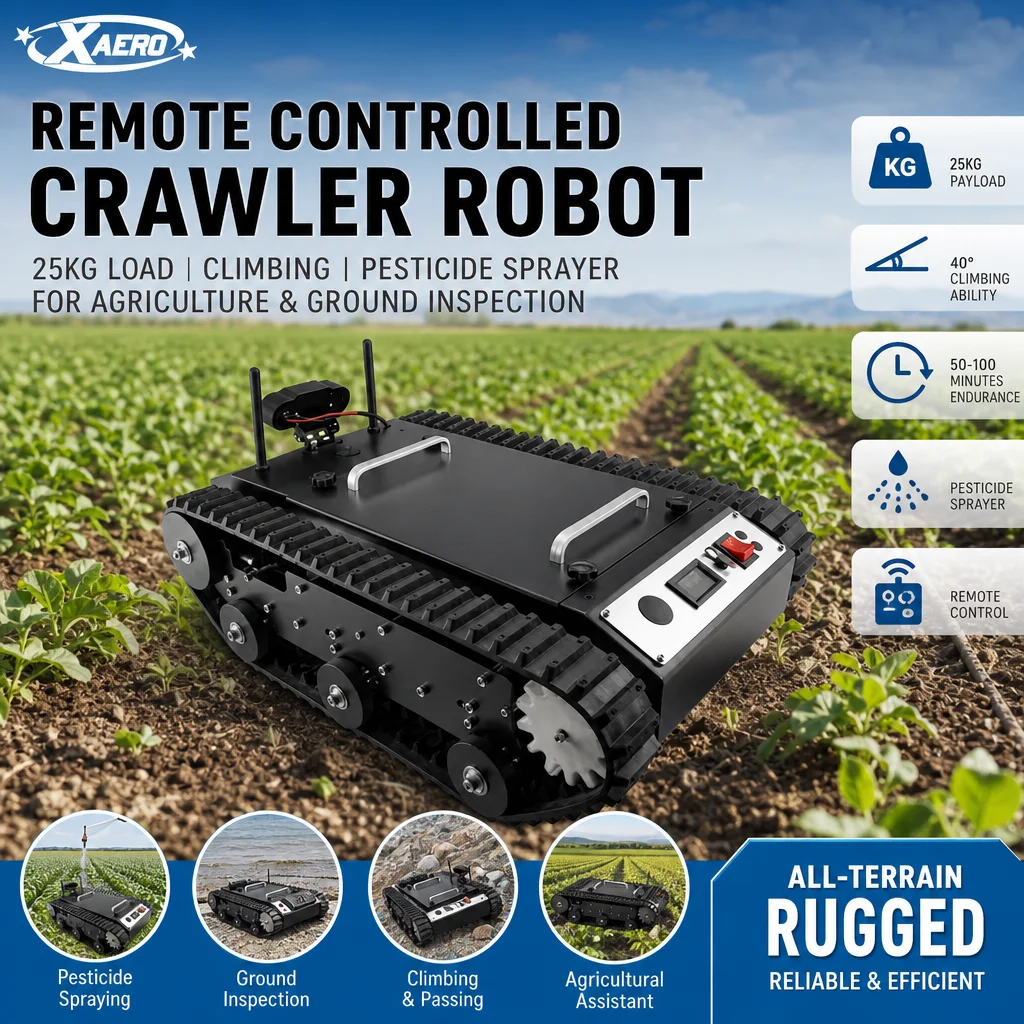 XAERO Remote Controlled Crawler Robot 25kg Load Climbing Pesticide Sprayer for Agriculture Ground Inspection 1 XAERO Remote Controlled Crawler Robot 25kg Load Climbing Pesticide Sprayer for Agriculture Ground Inspection 1