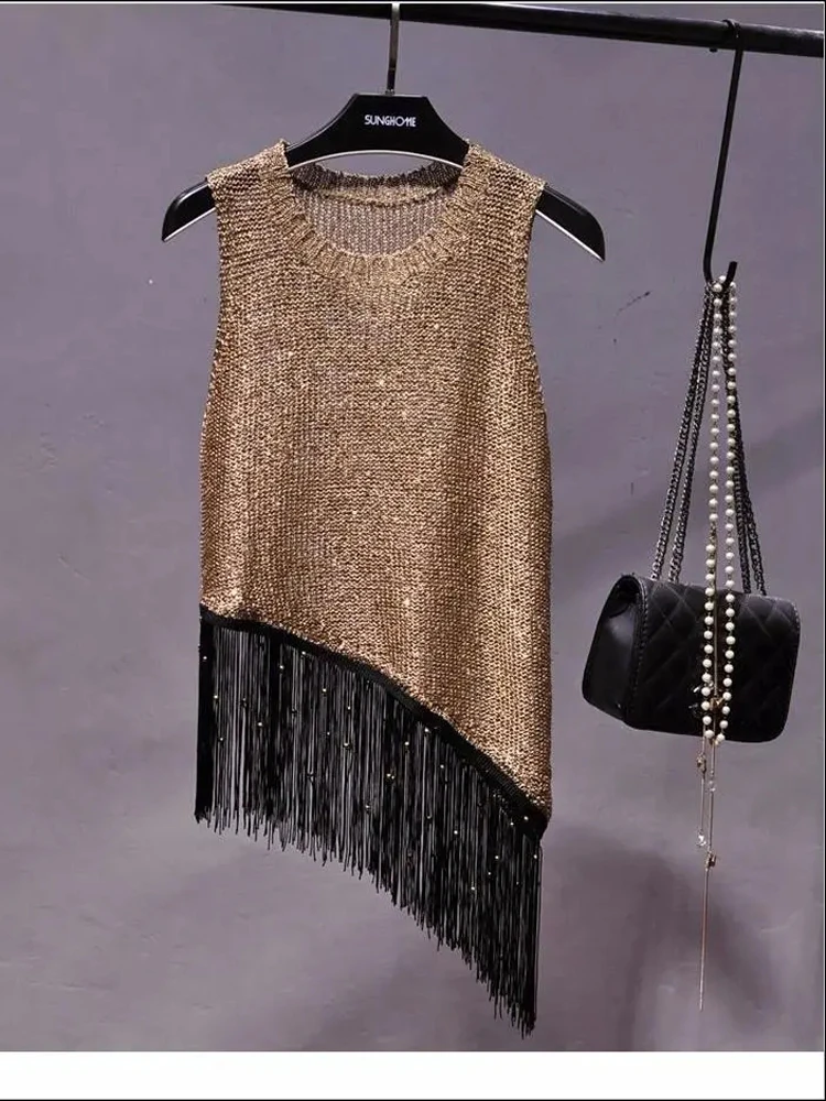 

Женский жилет iny с кисточками и отделкой, лето 2023, новый корейский модный свободный топ на бретельках, цветной цельный комплект