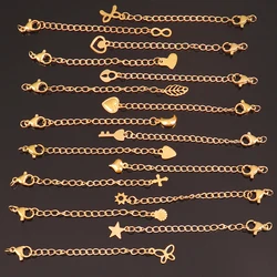 10pcs Stainless Steel Tail Chain Lobster Clasps Connector DIY Jewelry Making Findings Necklaces 5cm Geometry Heart Tail Chains
