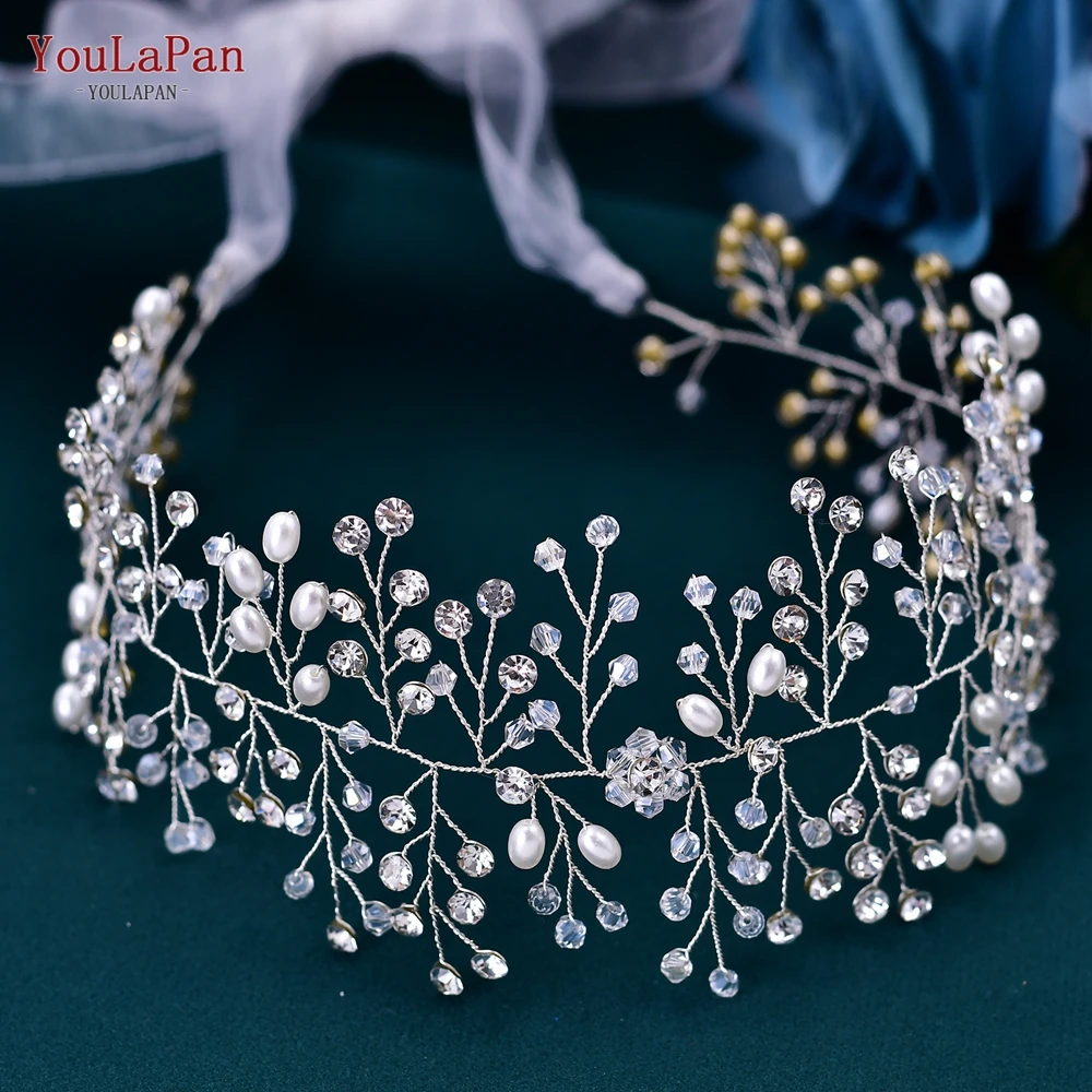 YouLaPan-Tiaras para la frente de boda para mujer, diademas de diamantes de imitación, tocado de cristal para novia, accesorios nupciales para el cabello, tocado de perlas, HP10