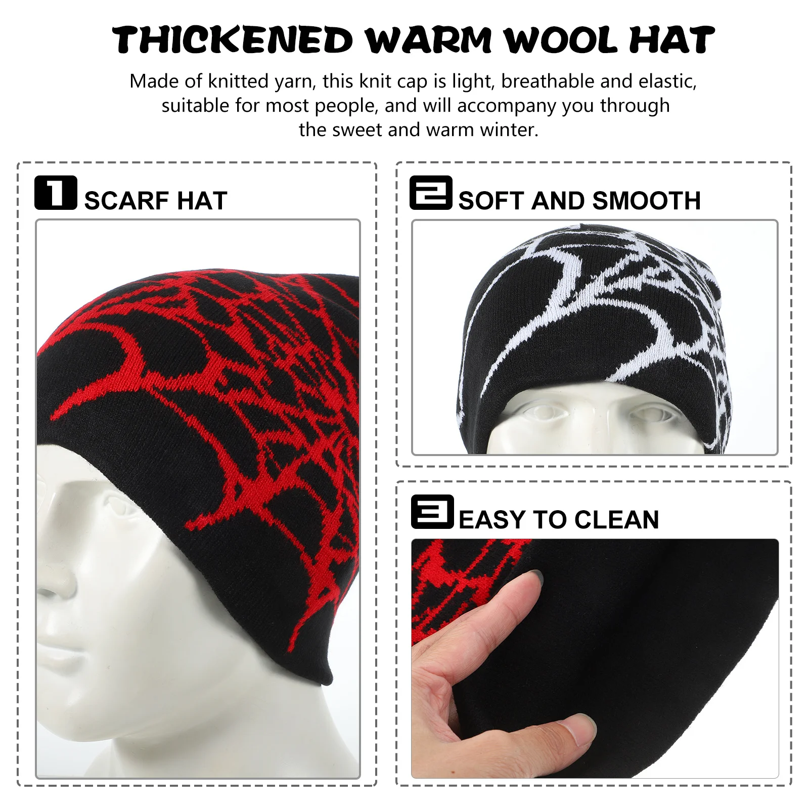 

2Pcs Spider Web Winter Knitted Caps Thick Warm Knit Hat Winter Beanie Hat Unisex Outdoor Hats Unisex Hats Women Caps