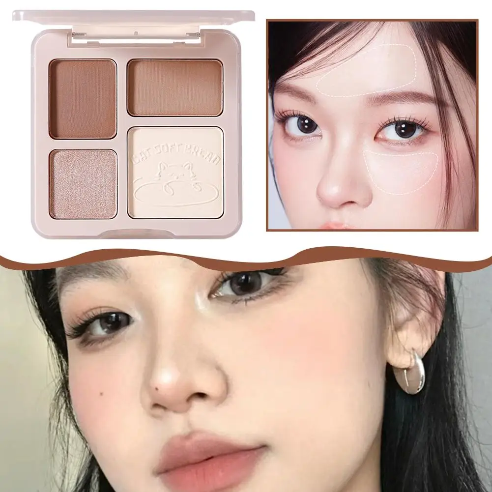 4色の輪郭パレット：マットブライトナー、シマーハイライト - アイシャドウ、輪郭形成用の多用途マルチユースパレット D0D2