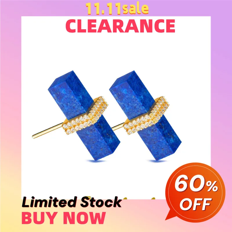 

Blue Lapis Lazuli 925 Silver Oblong Bar Stud Earrings For Women Simple Earring Clearance Limited Stock First Come First Get