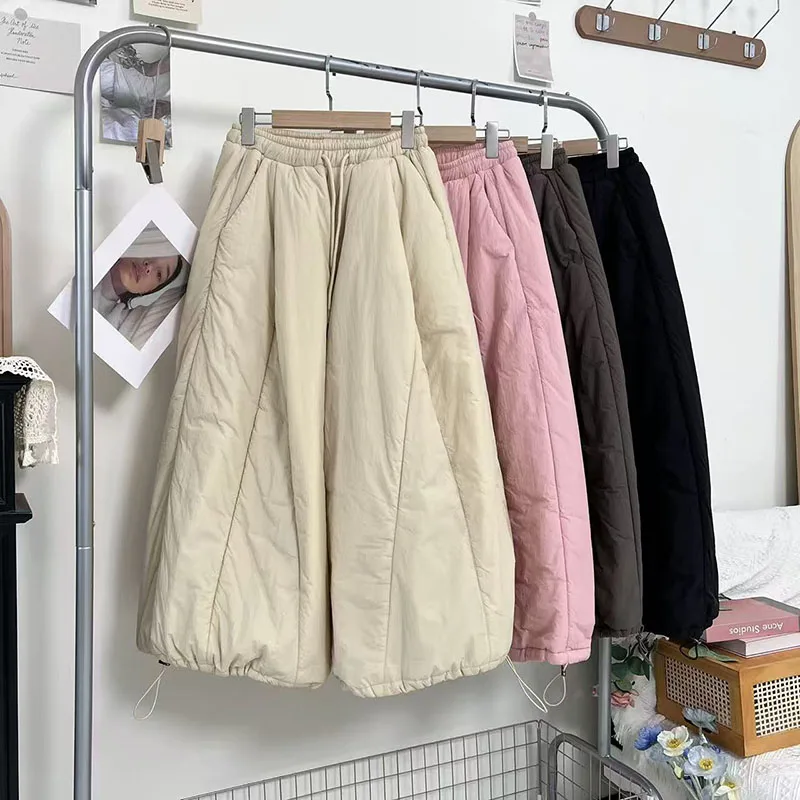 Winter Thick Wide Leg Pants Women Japanese Oversized Patchwork Bloomers Pants High Waist Oversized All Match Straight Trousers