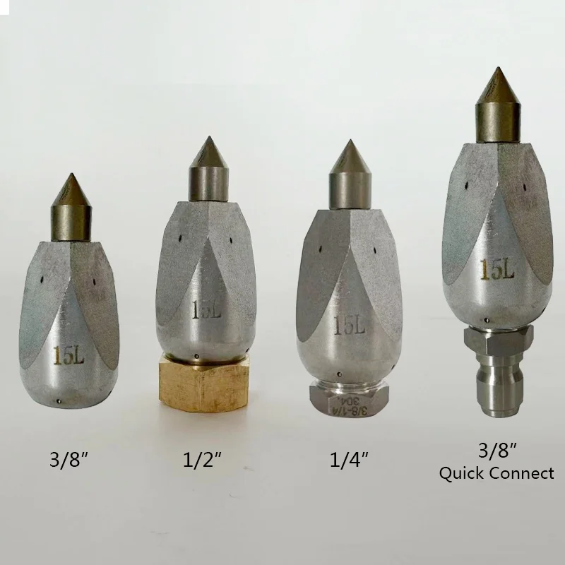 

3/8 30L New Front3 Rear5 hole Chisel Nozzle Sewer Drain Sludge Cleaning Flushing Dredging Drill Head Pressure Washer Accessories