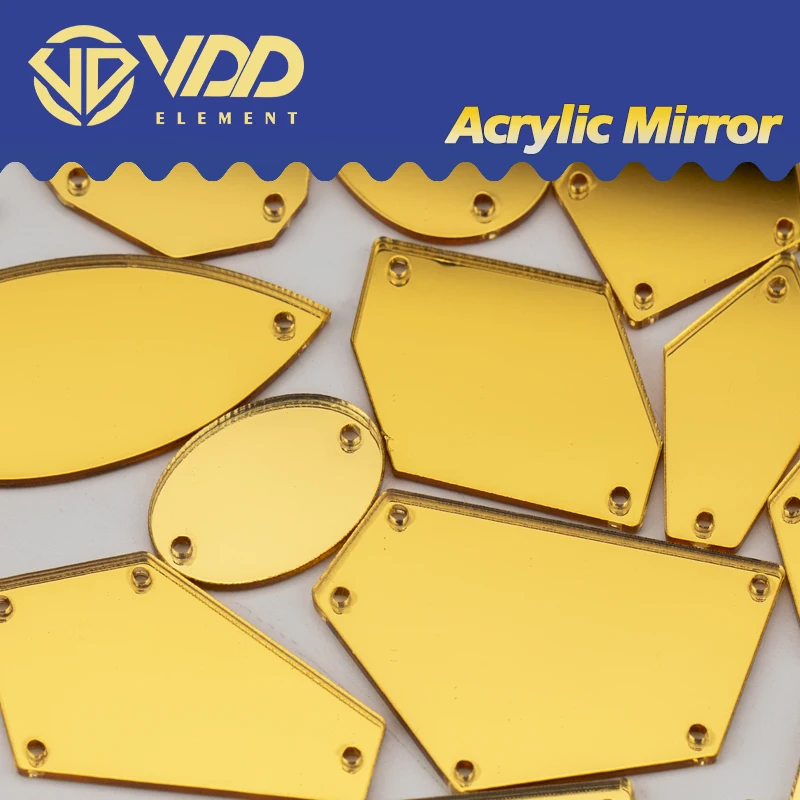 VDD 60/200 Stuks Mix Size Gouden Acryl Spiegel Naaien Steentjes Naai DIY Ambachten Platte Achterkant Stenen Voor kledingstuk Decoraties