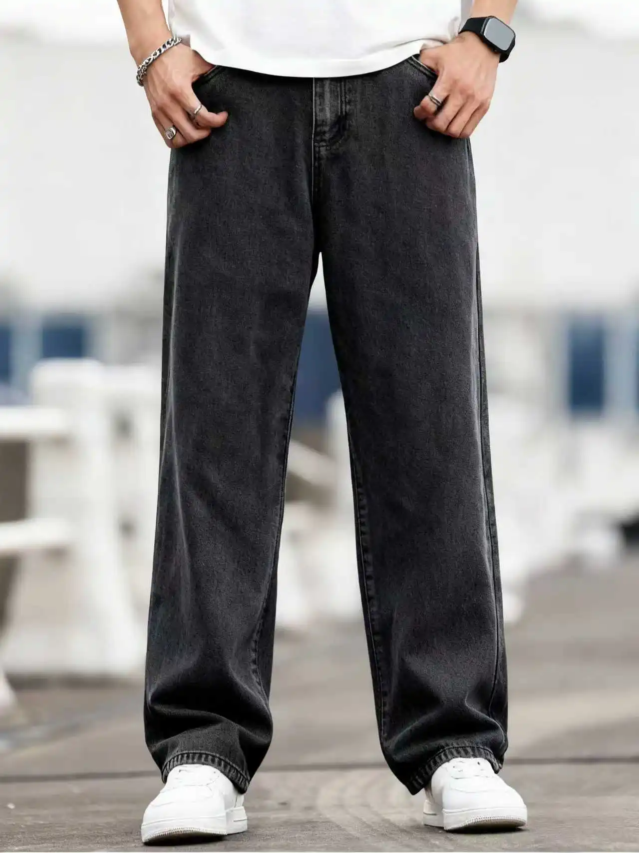 جينز رجالي واسع الساق مريح وفضفاض مناسب لجميع المواسم يمكن ارتداؤه على طراز الشارع الحضري للنزهات اليومية والتجمعات غير الرسمية #1
