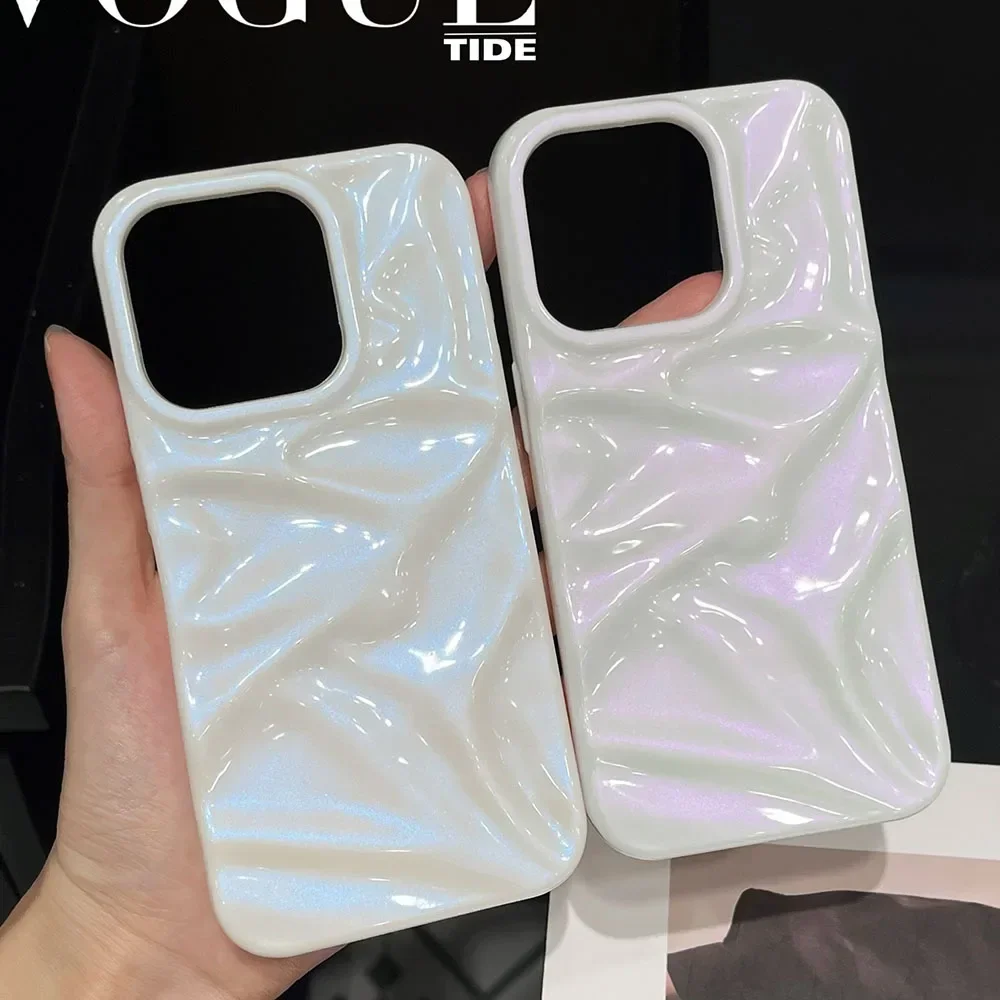 Wrinkled Laser Purple Blue Phone Case For iPhone 16 15 14 Plus 13 12 Pro Max 11 16Pro Soft TPU Shockproof Back Cover Funda Coque - Image 6
