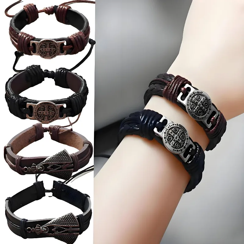 2pcs New Vintage Fashion Simple Handmade Adjustable Braided Bracelets For Men Retro Lace-Up Style Accessory Gift