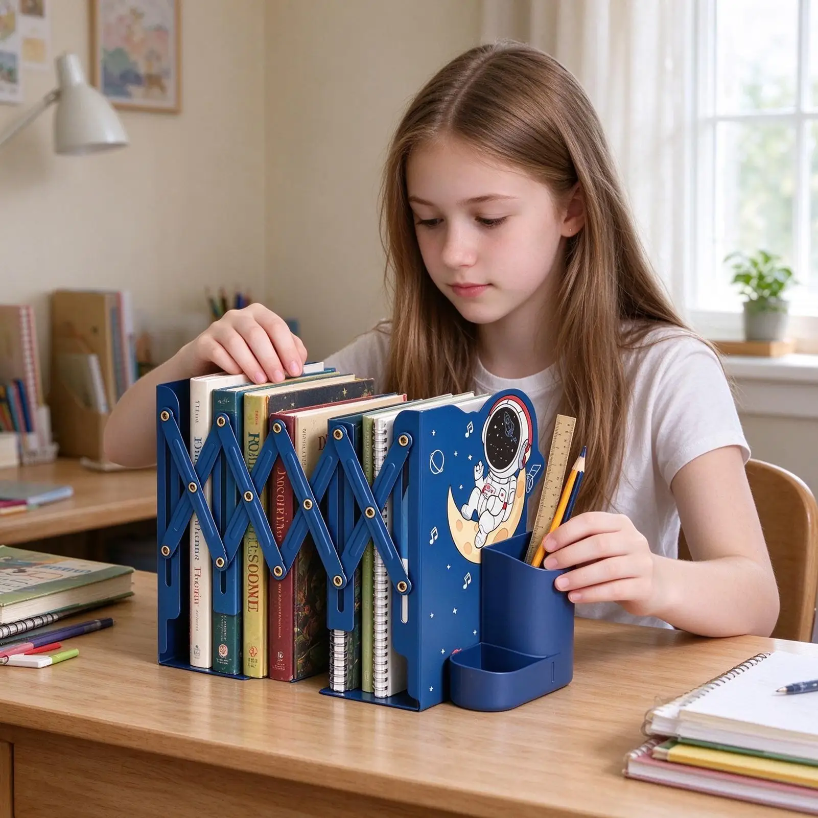 Adjustable Bookends Adjustable Pen Divider Holder Book Ends For Desk With Pen Holder For Desktop Kitchen Table Home Office