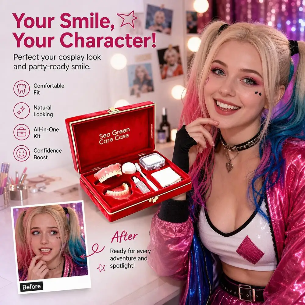 Denture Decoration Set Exquisite Red Velvet Storage Case Complete Package Of Upper And Lower Teeth Dental Patches And Braces