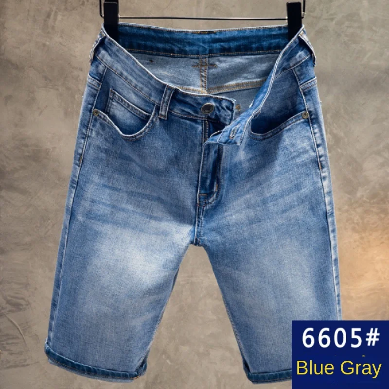 Shorts jeans finos clássicos masculinos, slim fit, reto, high-end, simples e elegante, tudo combinando, casual, verão, 2022