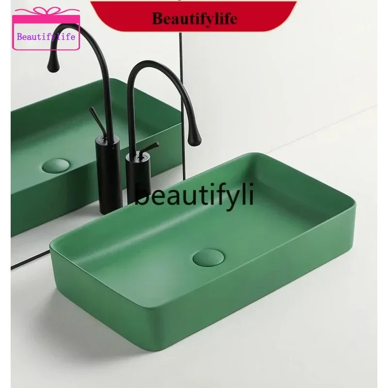 

YL f156 Rectangular platform basin green ceramic wash balcony bathroom basin small hand pool