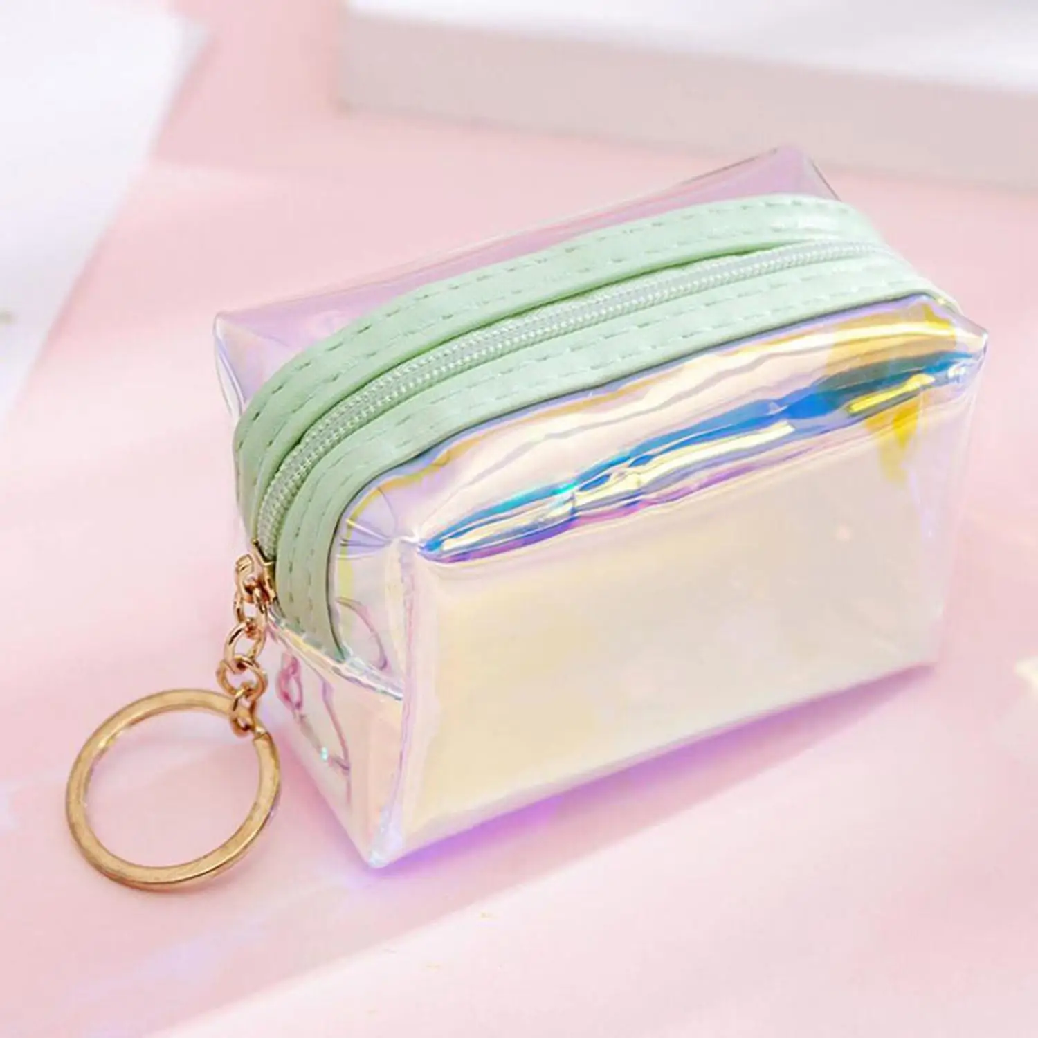 PVC Laser Cosmetic Bag Transparent Coin Purse Women Makeup Case Keychain Small Lipstick Bag Mini Wallet Portable Purse