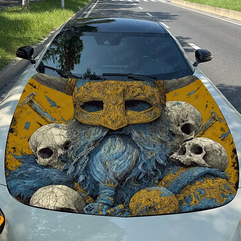Skeleton Warriors Car Hood Wrap Colorful Vinyl Waterproof Sticker For Trucks, Decorative Bonnet Graphics High Quality Gifts