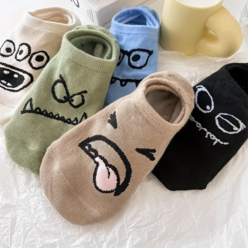 5-Pack Cozy Stylish Summer Invisible Socks Women Funny Ankle Socks No Show Slipper Socks Non-slip Cute Cartoon