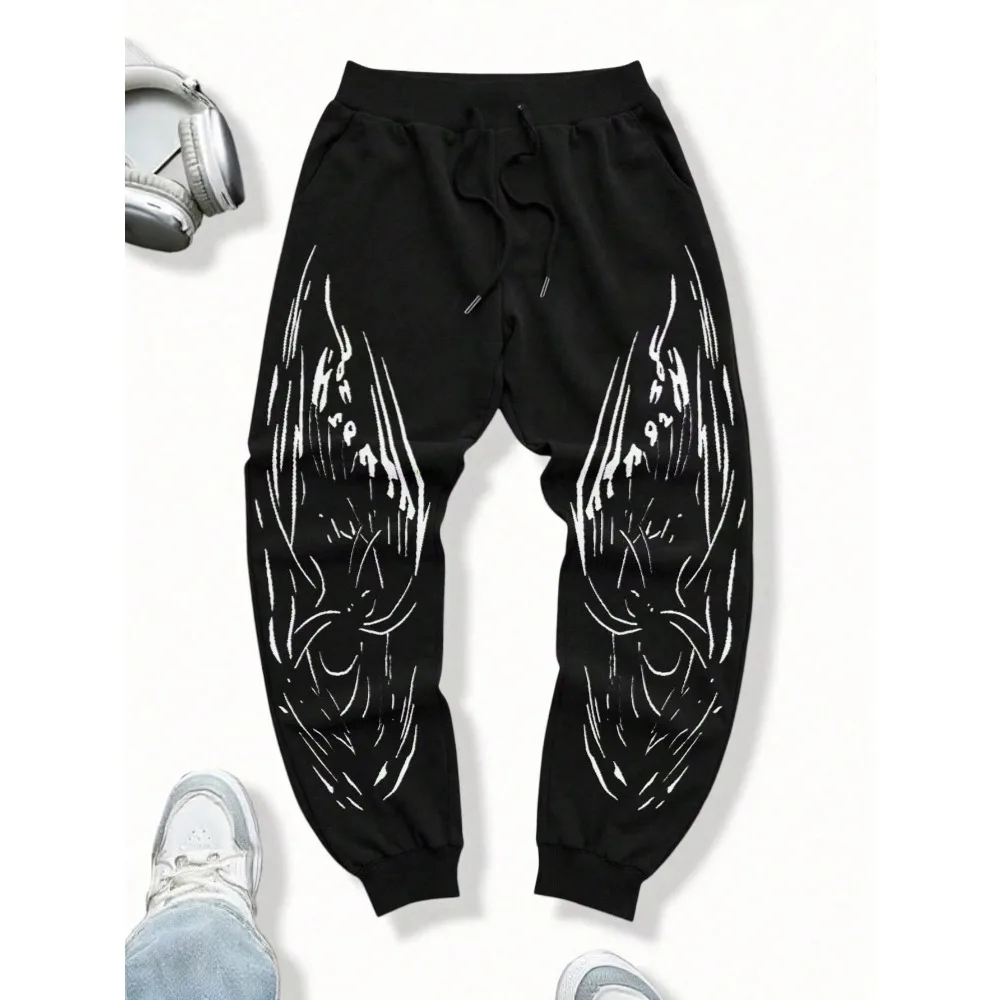 

Men's color-blocked printed drawstring waist sweatpants, casual, comfortable, stylish athletic trousers/sweatpants