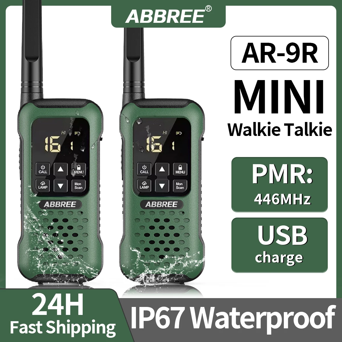 ABBREE AR-9R Walkie Talkie IP67 водонепроницаемые рации PMR Портативная USB зарядка Двусторонняя радиостанция для плавания