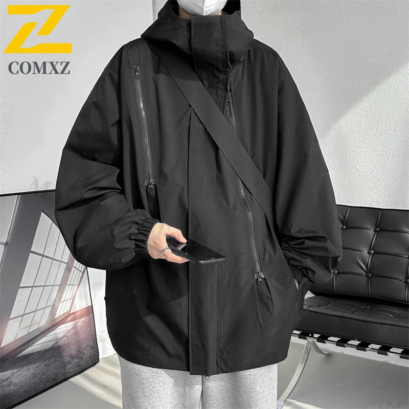 

Korean Men's Jacket Fashionable Zipper Design Hooded Top Outdoor Versatile Men's Hiking Camping Windproof and Waterproof Jacket