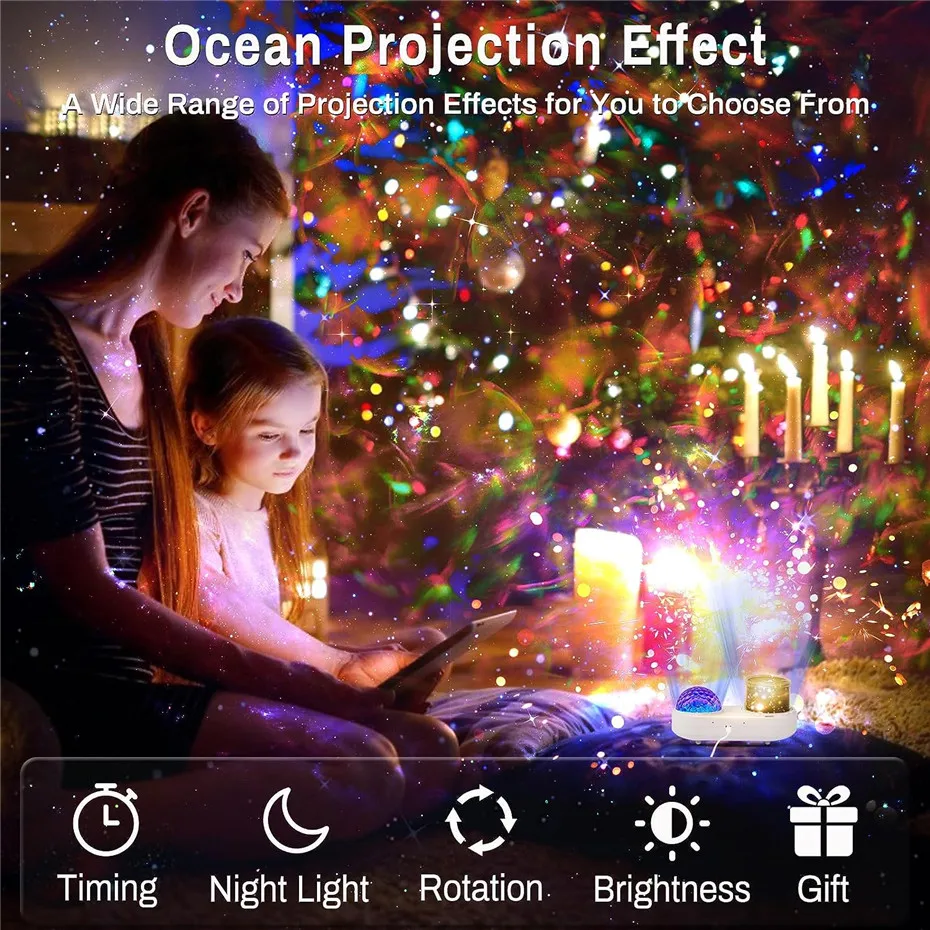 Galaxy Starry Projector Colorful Ocean Wave Night Light 360° Rotation Rechargeable Wedding Christmas Decor light Children's Gift