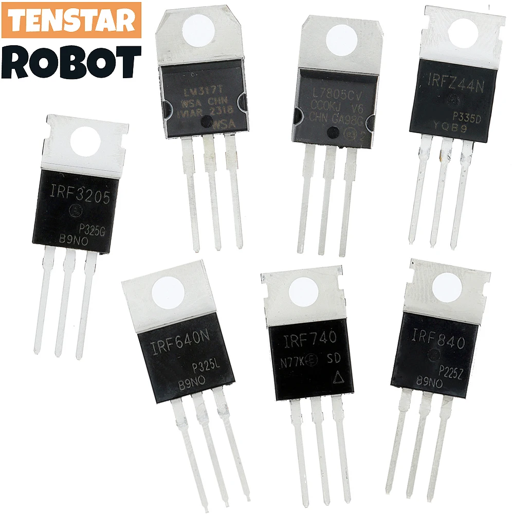 10szt LM317T L7805 IRF640 IRF740 IRF840 IRFZ44N IRF3205 Tranzystor TO-220 Regulator napięcia L7805CV MOSFET IRF640N