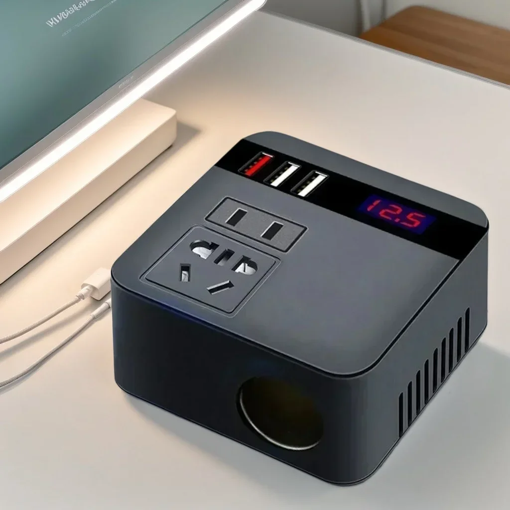 

Автомобильный инвертор мощности высокой мощности — интеллектуальный светодиодный дисплей с 3-портовой быстрой зарядкой через USB и защитой от перенапряжения