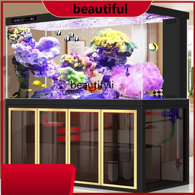 

Fish Tank Living Room Ultra-White Glass Bottom Filter Medium and Large Partition Industrial Style Ecological Aquarium H