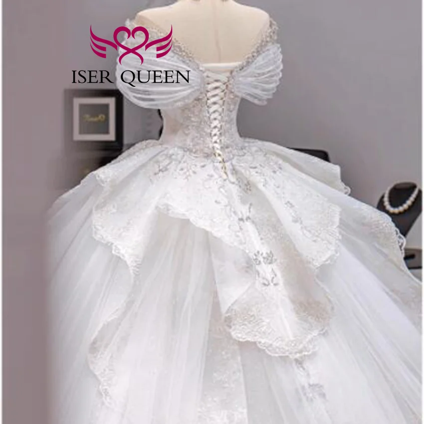 Abito da sposa francese personalizzato con spalle scoperte 2025 Nuove applicazioni di pizzo con perline di lusso Abiti da sposa con texture di alta qualità WX0432