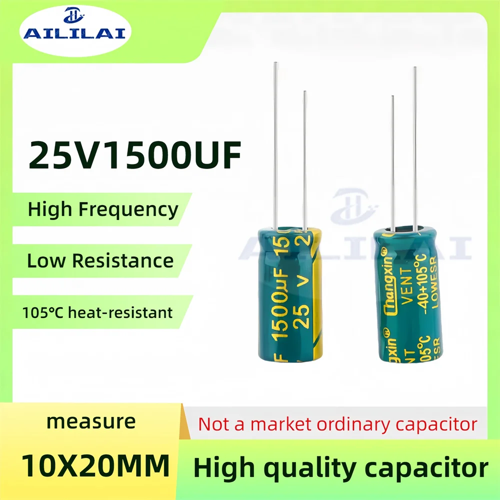 10PCS Original 25v1500uf Low ESR/Impedance High Frequency 25V 1500UF Aluminum Electrolytic Capacitor 25V1500UF Size: 10X20MM