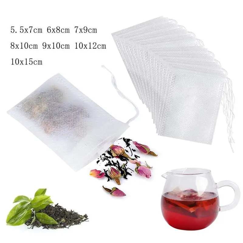 50/100Pcs/Lot Teabags 5.5 x 7cm 6x8cm 7x9cm 9x10cm Empty Tea Bags With String Heal Seal Filter Paper for Herb Loose Tea