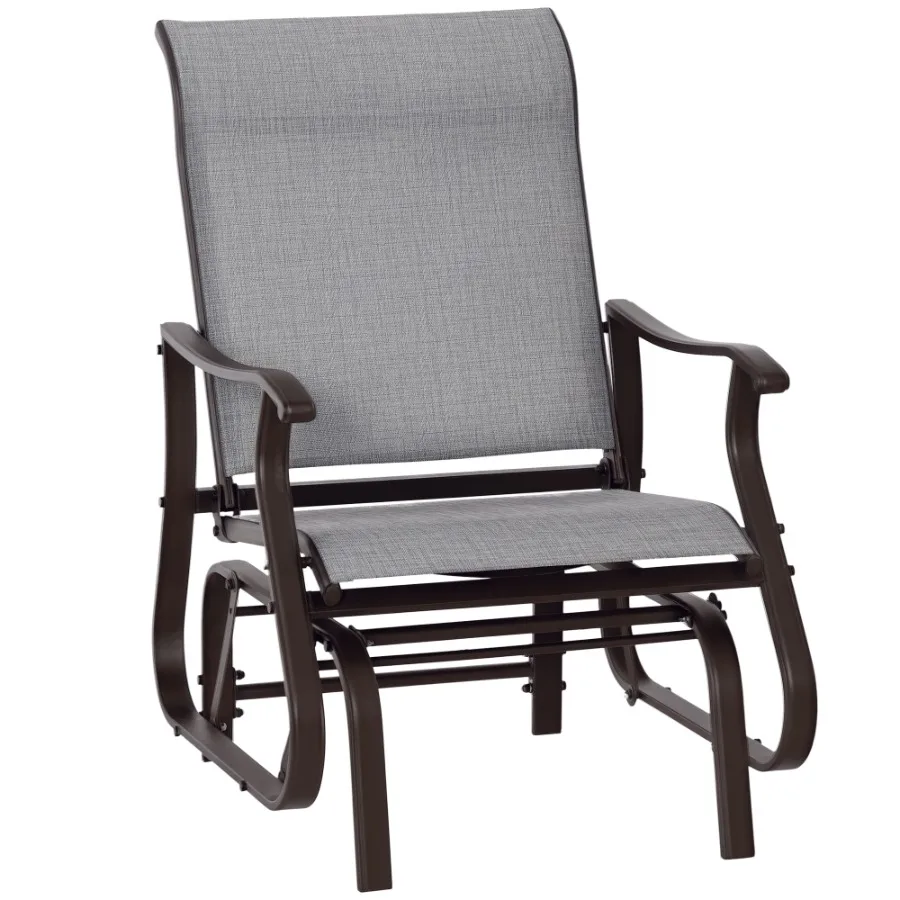 

Outdoor Swing Glider Chair Patio Mesh Rocking Chair with Steel Frame Grey for Backyard Garden and Porch