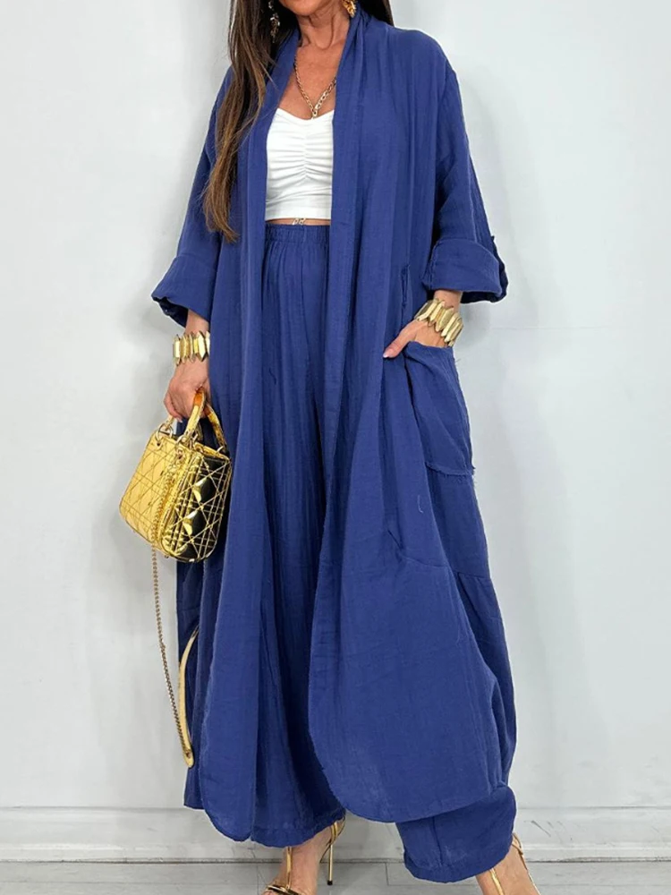 

Casual Women Solid Three Pieces Suit 2025 Spring Autumn Long Sleeve Loose Pants Outfits Elegant Female Streetwear Matching Set