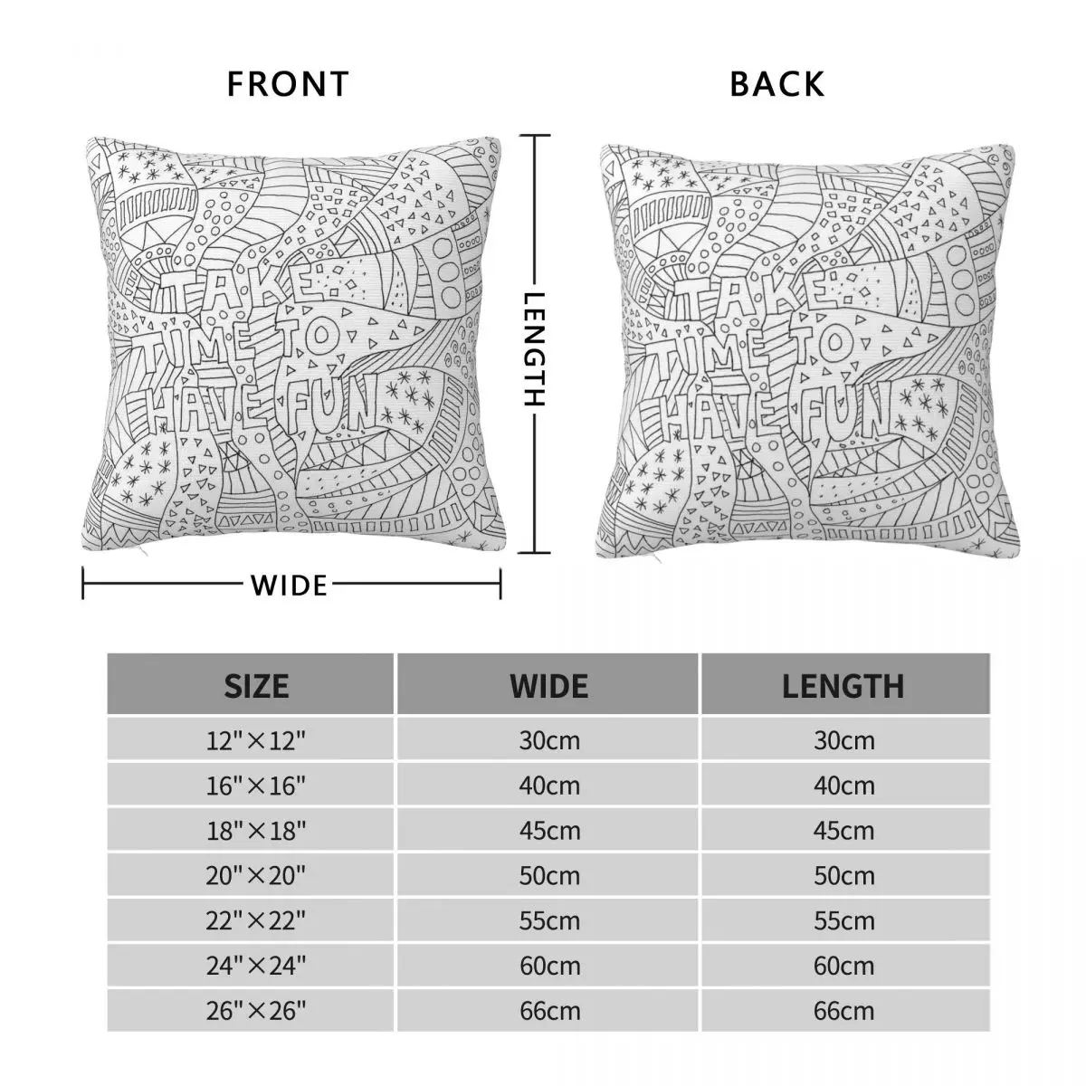 Doodle Take Time To Have Fun Square Pillowcase Polyester Linen Velvet Creative Zip Decor Pillow Case Bed Cushion Cover 18
