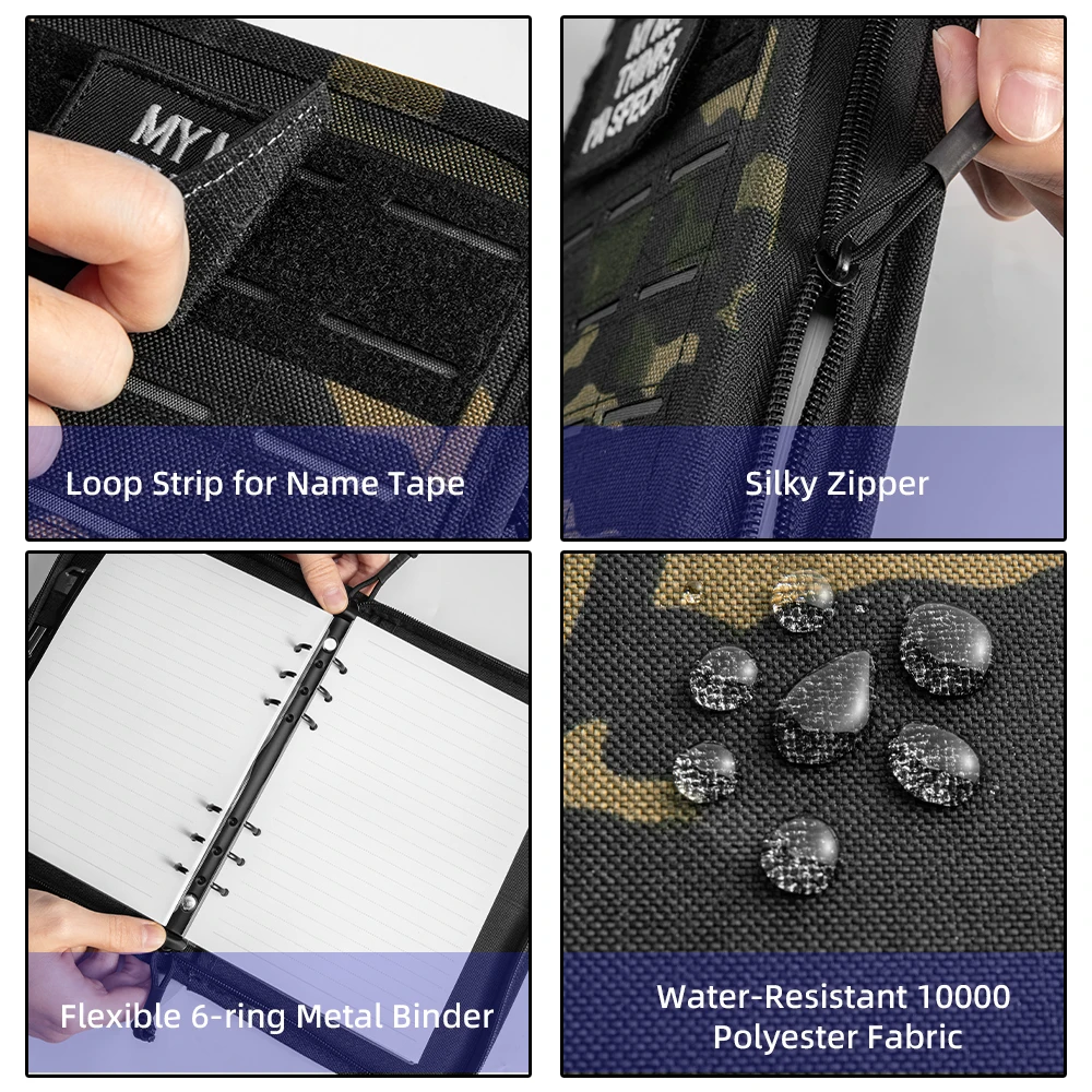 Multi-Storage Tactical Notebook Cover Notepad with Zipper for Tactical Gear and Organizer Presentation Folder with Pockets