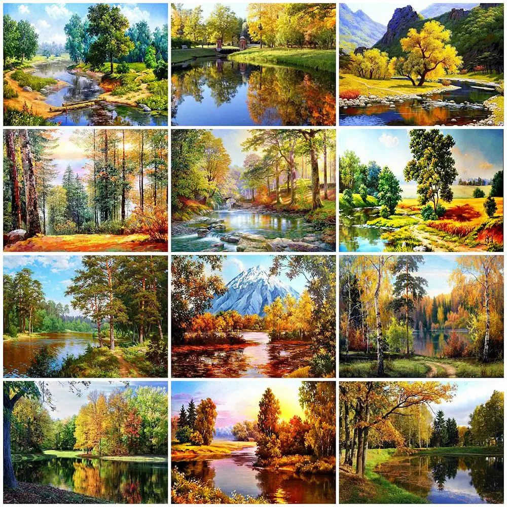 Diamond Embroidery Tree 5D DIY Full Square Round Diamond Painting Landscape Autumn Cross Stitch Kit Home Decor