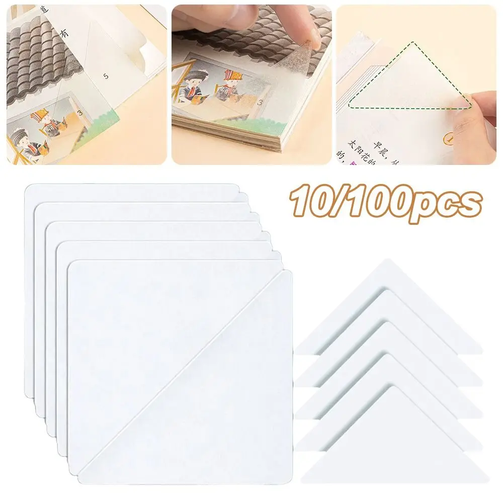 10/100pcs Triangle Book Anti-curling Edge Protectors Anti-roll Self-Adhesive Stereotyped Stickers Transparent Cover Protectors