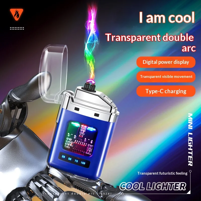 

Windproof Lighter Electric Double Arc Flameless Plasma Rechargeable USB Lighter LED Power Display Touch Sensor Lighters