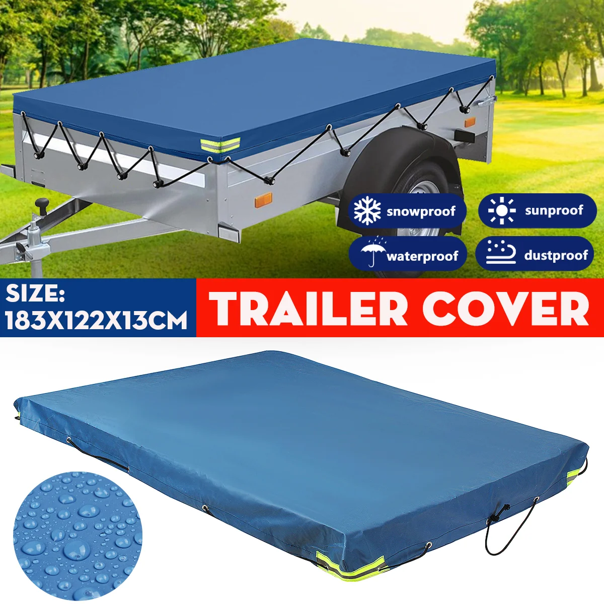 Universal Trailer Car Cover Foldable Waterproof Anti UV Sunscreen Snow Cover with Reflective Strip For 500kg 700kg Trailer