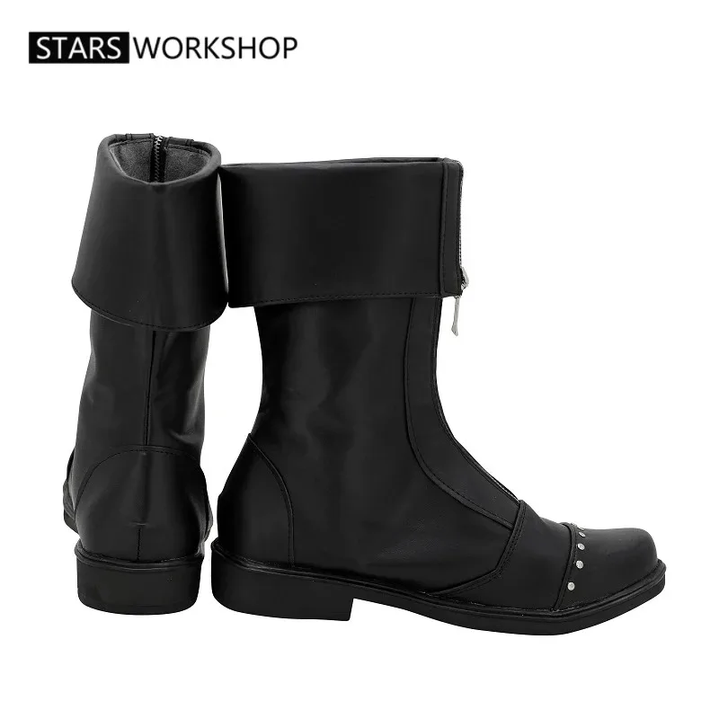 Juego Final Fantasy VII Cloud Strife zapatos de Cosplay botas de cuero negro con doble cremallera para Halloween Navidad hecho a medida