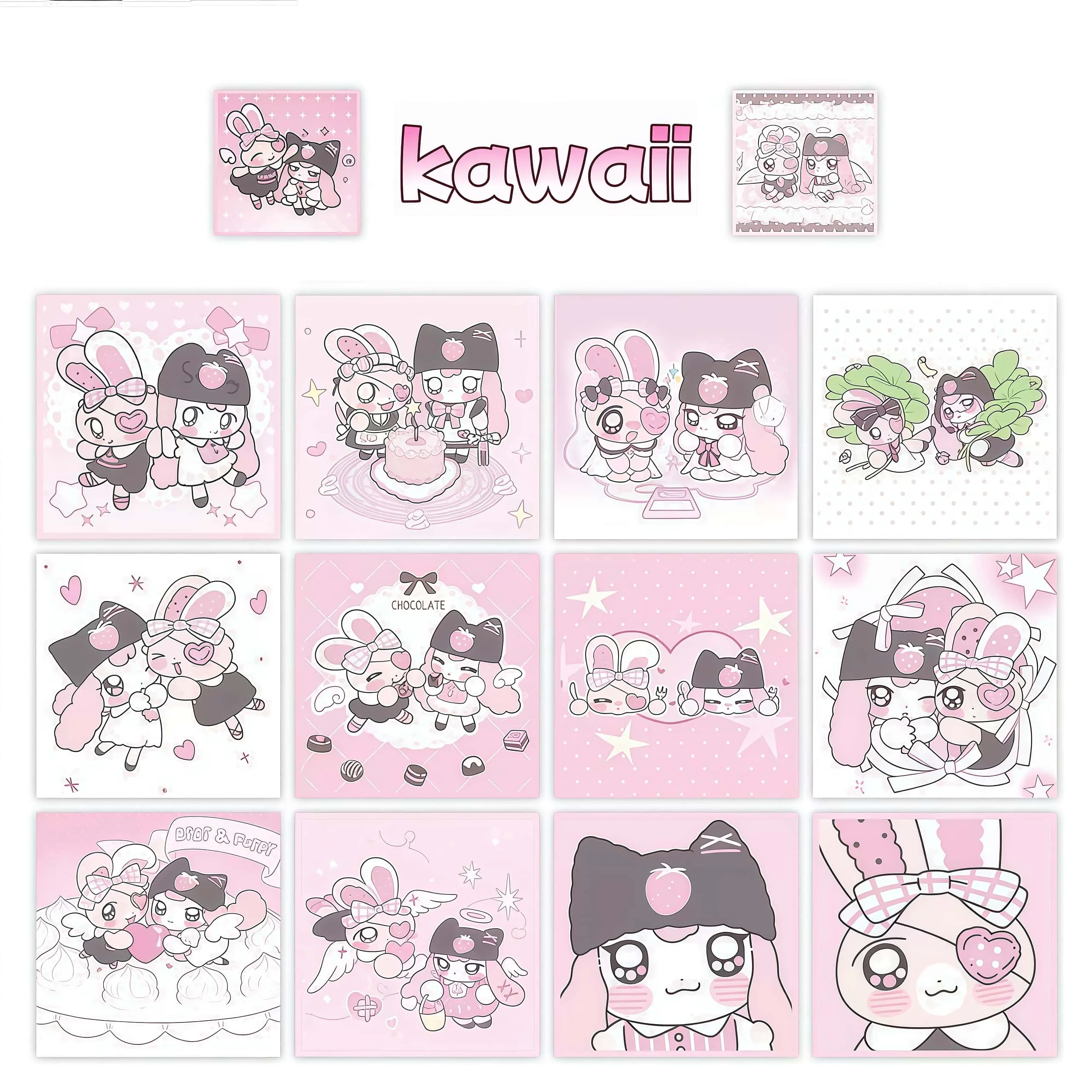 500Pcs Pink Cartoon Bunny Square Sticker Roll, Cute Sweet Rabbit Pattern Labels for Gift Packaging Journal Scrapbook DIY Decor
