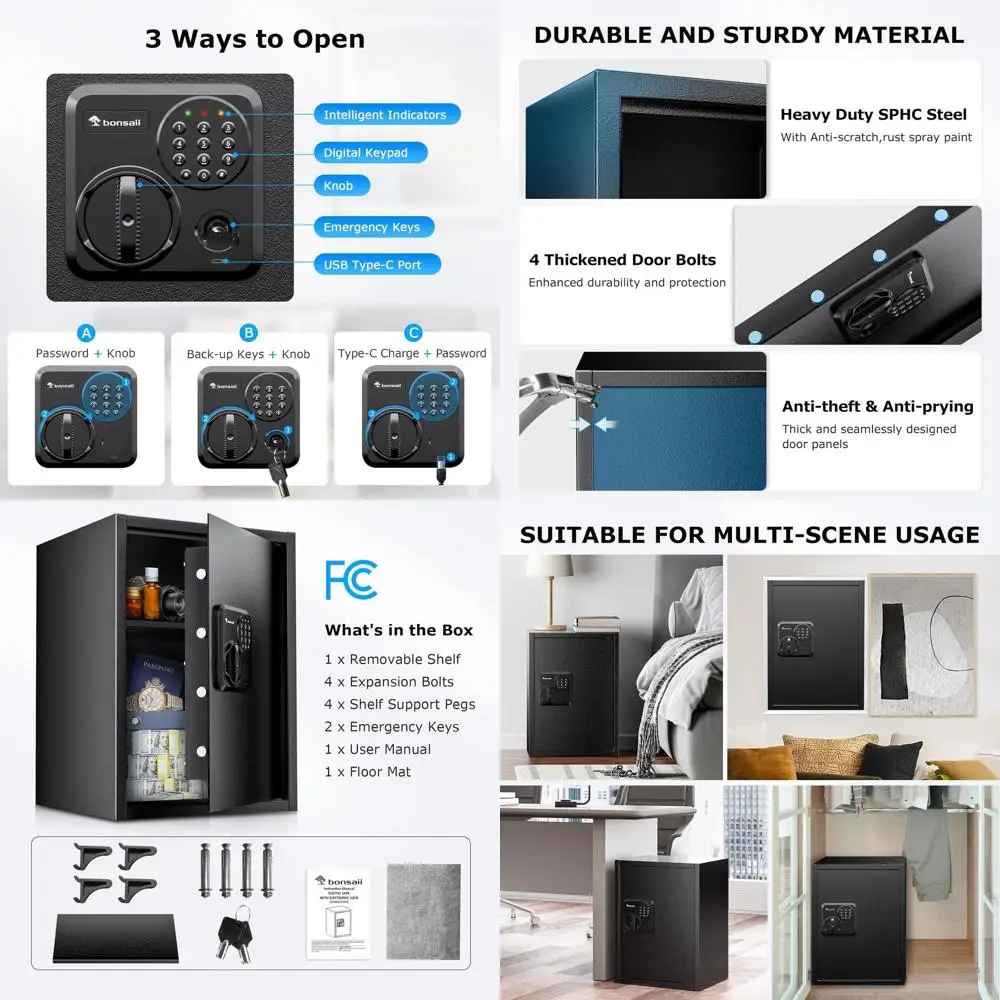 

Цифровой сейф для дома с клавиатурой для хранения денег, оружия и документов