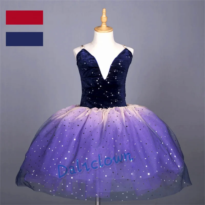 Robe de Ballet pour Fille, Costume de brevpour Enfants, Jupe Tutu, Rouge, Bleu Dégradé, Princesse Ballerine, Justaucorps