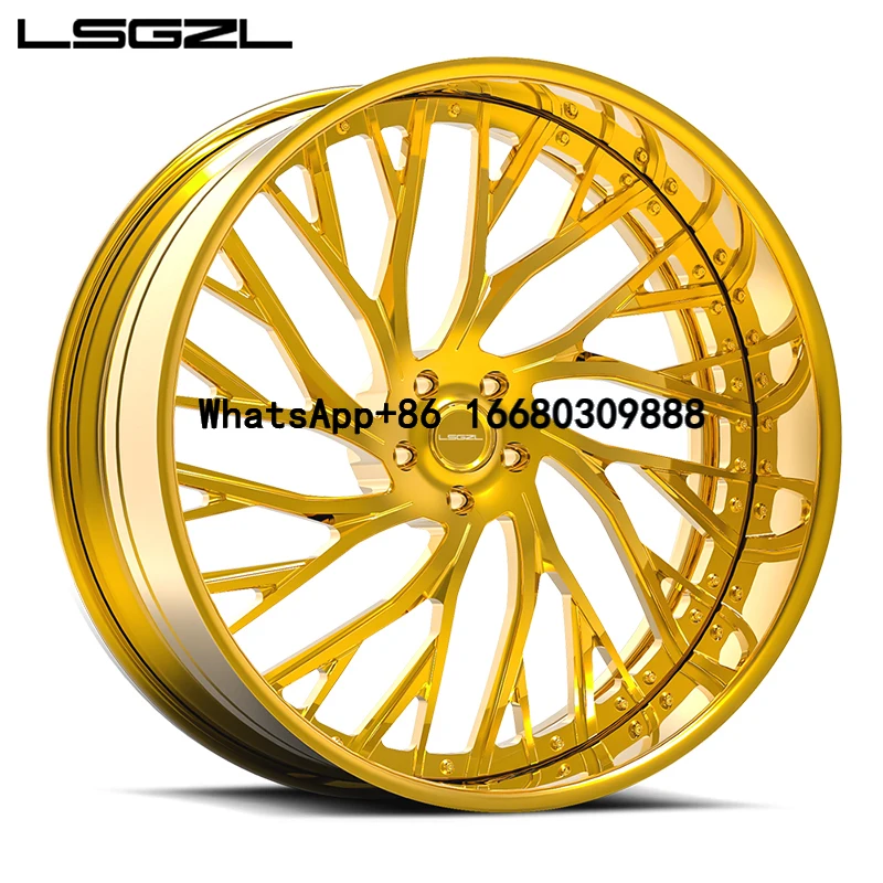 

custom 2 piece forged golden Chrome rim 5x114.3 5x120 5x130 5x112 18 19 20 21 22 23 24 26 28 inch wheel