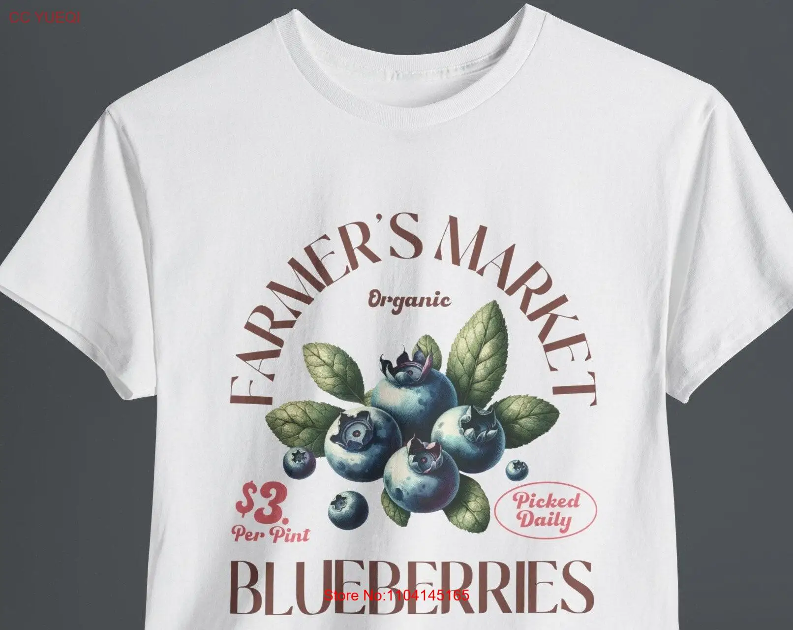 Farmer's Market Organic Blueberries Vintage Fruit and Quote Trending Nows for Women Spring T Shirt Summer