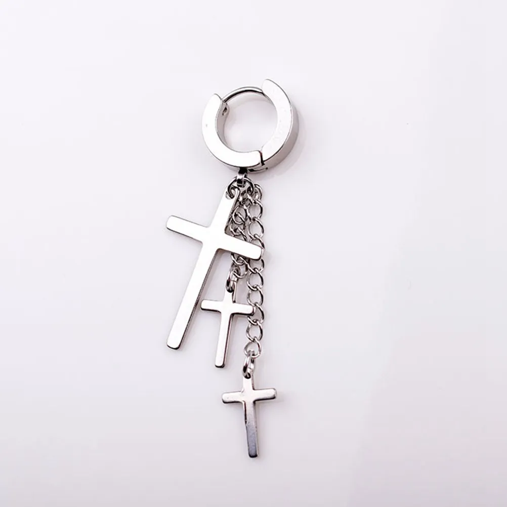 6 pares de pendientes de cruz para hombre, de acero inoxidable pulido, ideales como regalo para familiares y amigos en cumpleaños o aniversarios.