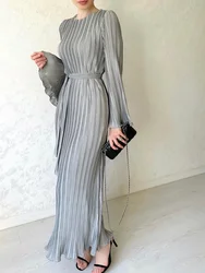 2024 Solid Dress Women Abaya Muslim Horn Sleeve Solid Turkey Dubai Dresses Kimono Hijab Robe Kaftan Eid Ramadan Islam Clothing