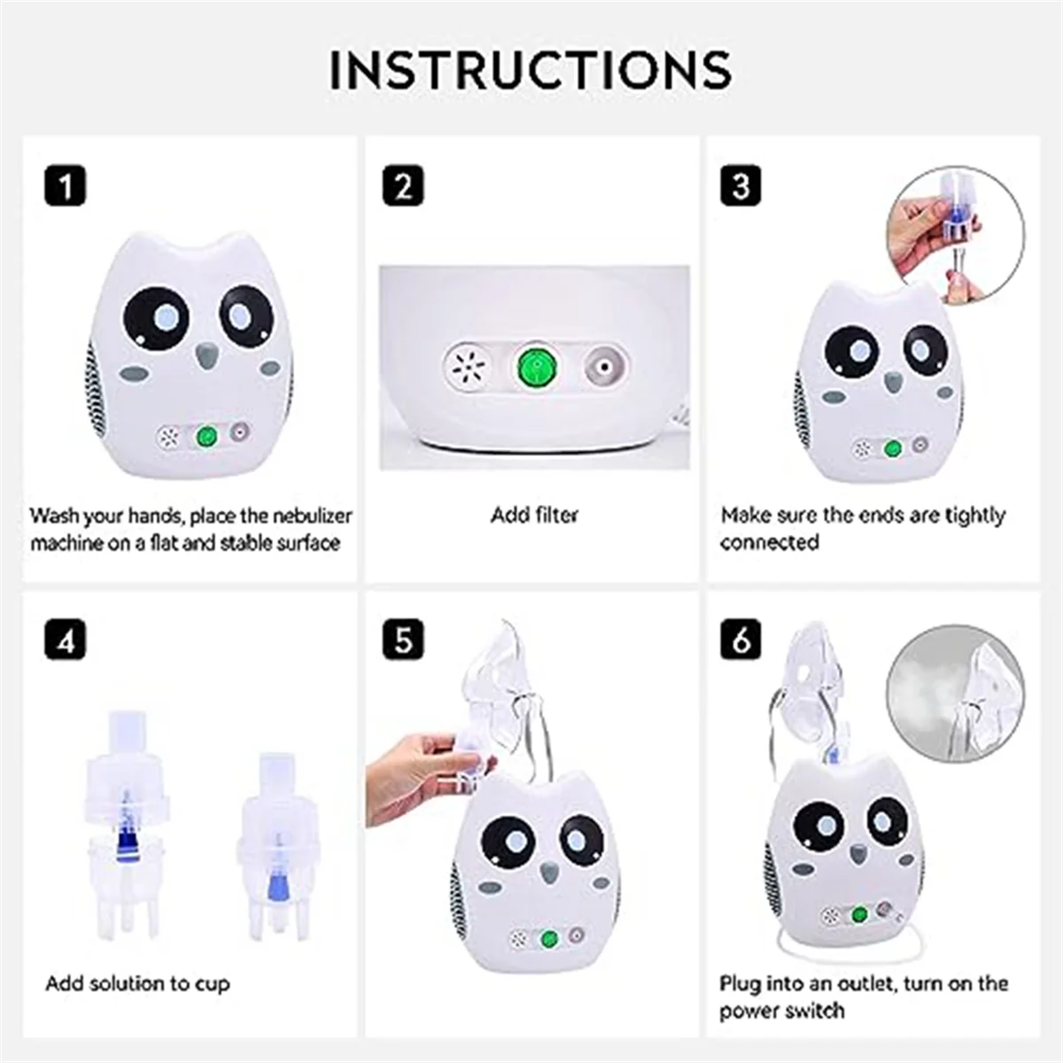 بخاخ محمول للأطفال والكبار ، ضاغط للمنزل والسفر ، تصميم كرتون ، بومة لطيفة ، مقبس الاتحاد الأوروبي