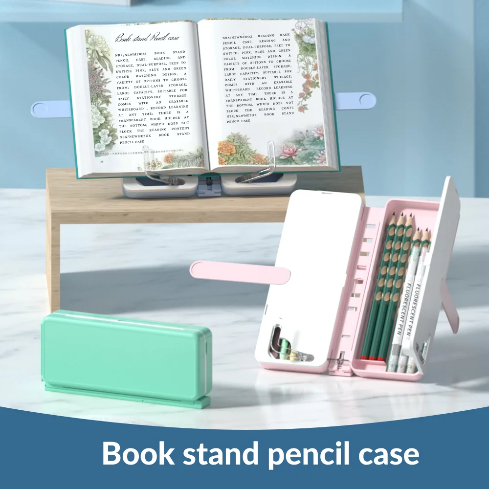 NBX Multifunctional Pencil Case with Reading Shelf Portable Stationery Box Organizer with Built-in Bookshelf Simple Book Display