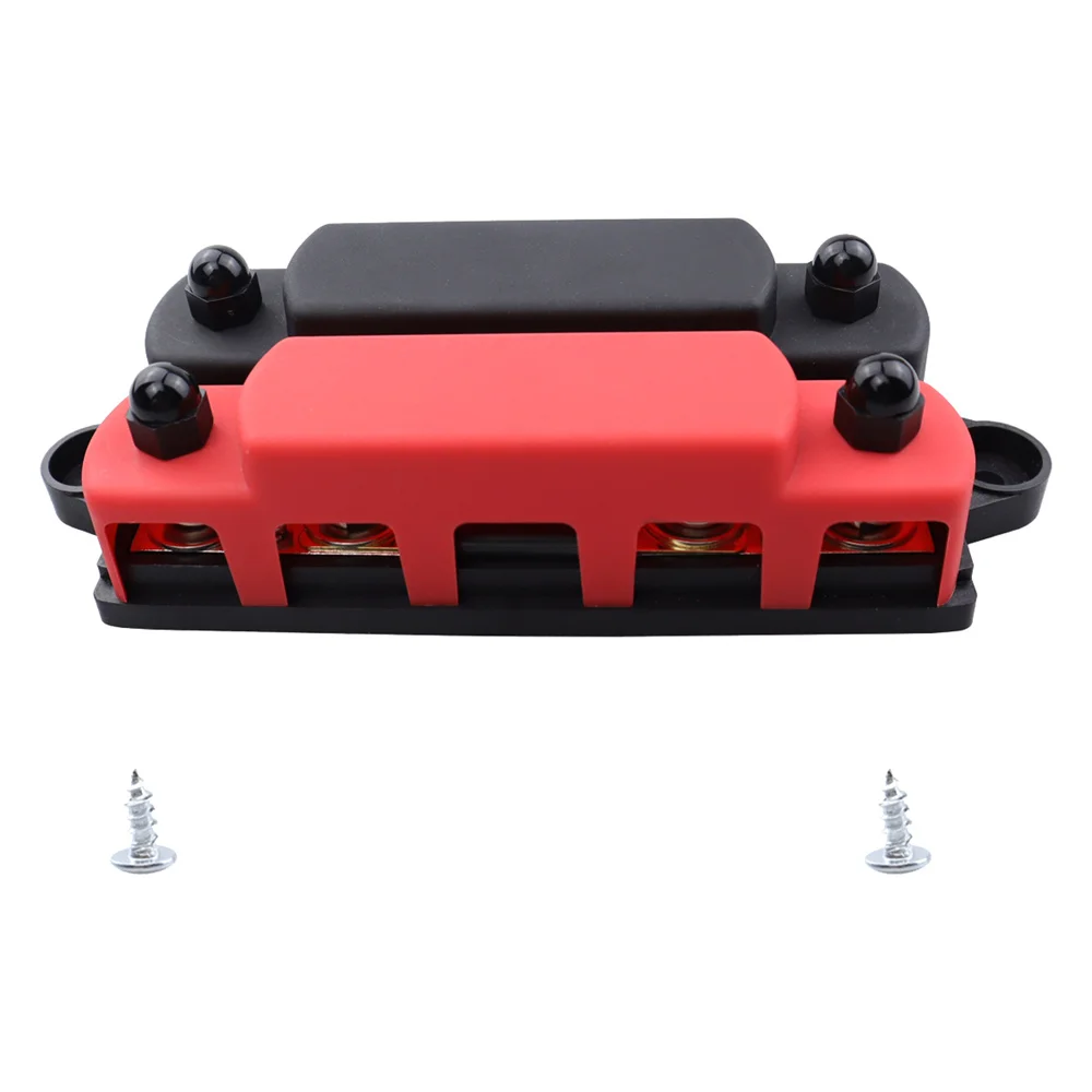 For RV Marine Double Row 4 Way Busbar M8 High Current Wiring Stud Busbar 4 Posts with 300A Fuse